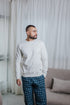 Men Winter Pajama Set Off White T-shirt + Light blue x Black Checkered pant